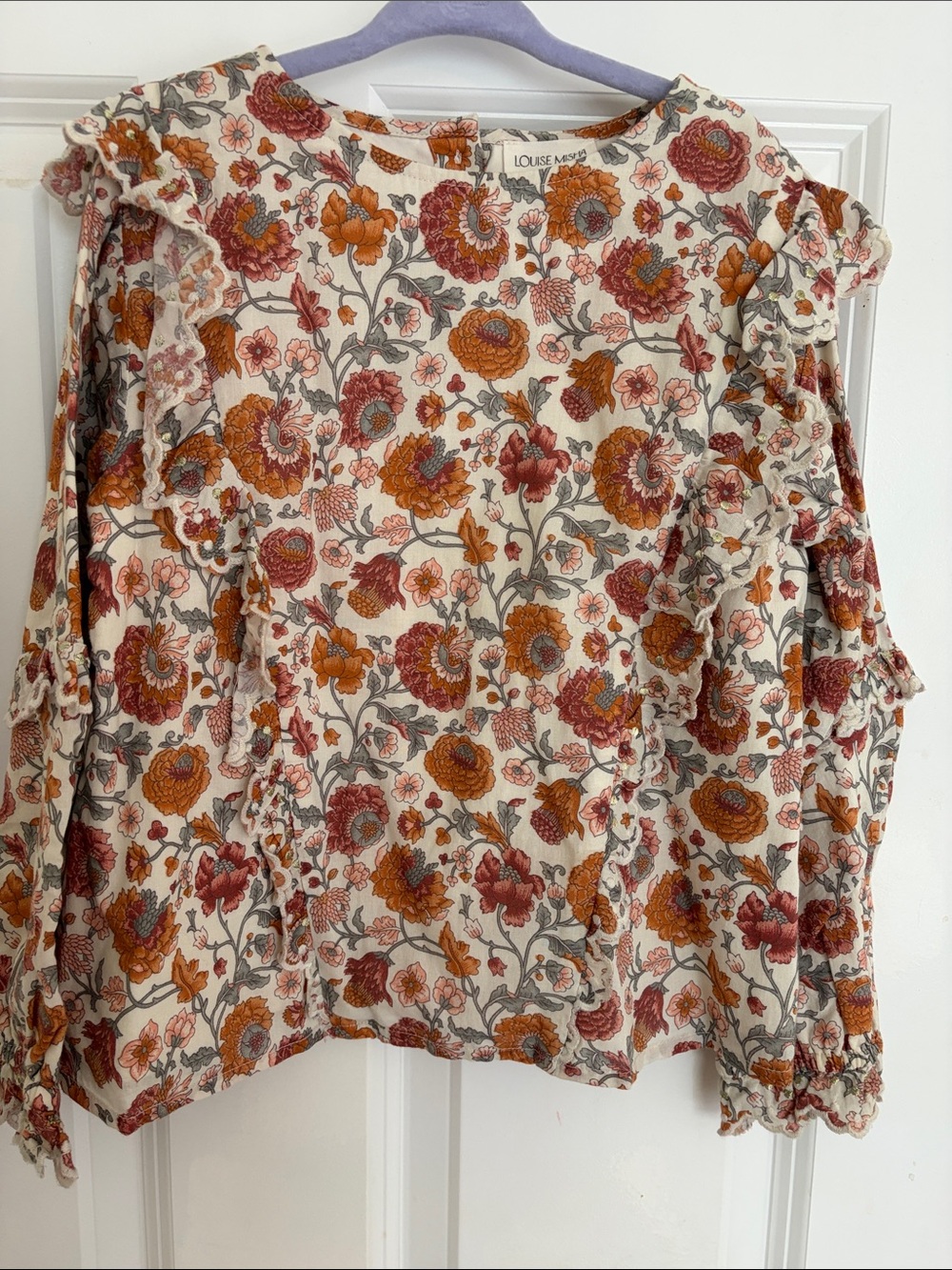 Girl’s Floral Ruffle Blouse - Cream/Mustard